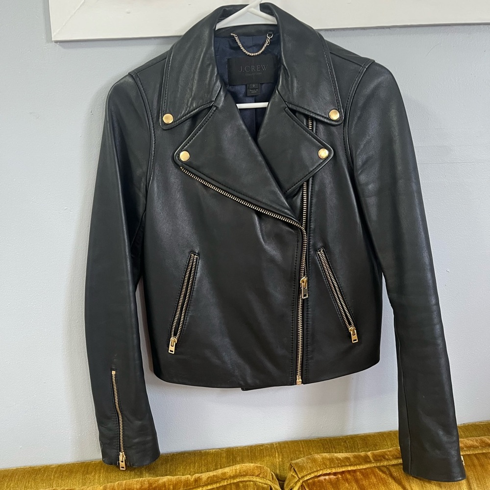 J Crew cropped leather moto jacket